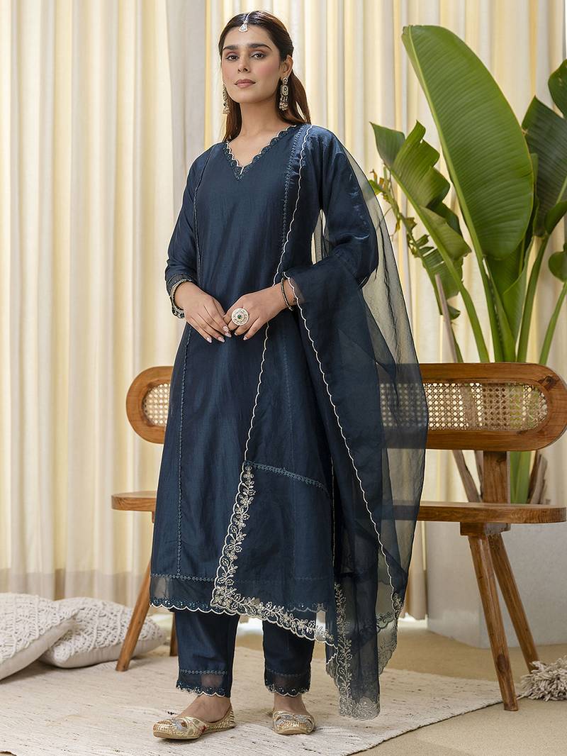Teal premium designer festive wear readymade suit