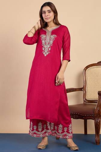 Dark-rani-pink premium designer festive wear readymade suit