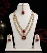 Double Layer Maroon Kundan Bridal Necklace earring maangtikka Jewellery Set for wedding festival 