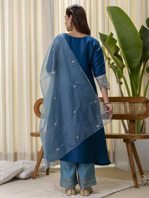 Teal-blue premium designer festive wear readymade suit 2
