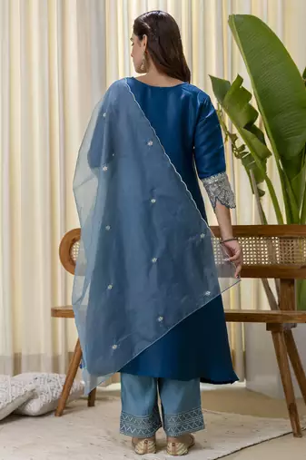 Teal-blue premium designer festive wear readymade suit