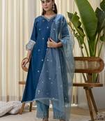 Teal-blue premium designer festive wear readymade suit