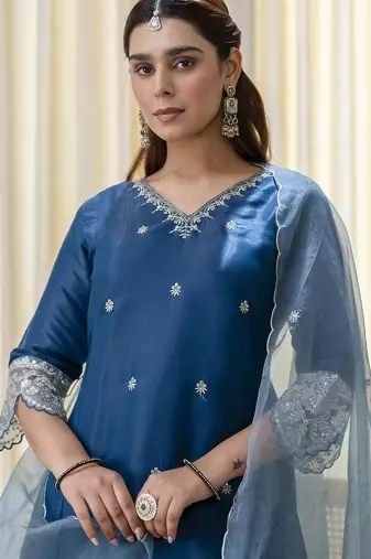 Teal-blue premium designer festive wear readymade suit