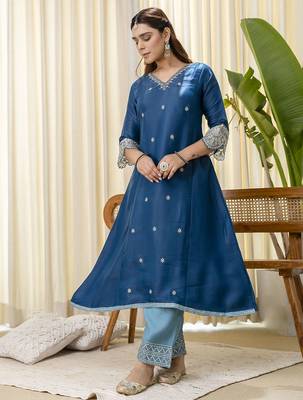 Teal-blue premium designer festive wear readymade suit 4
