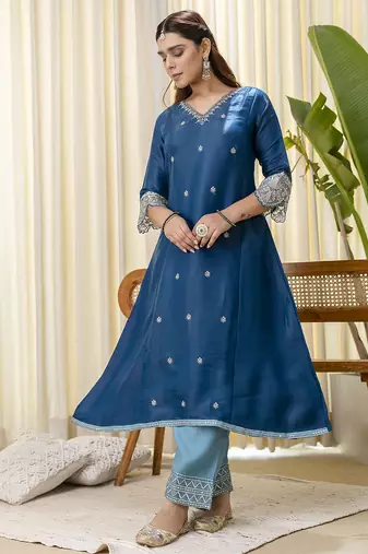 Teal-blue premium designer festive wear readymade suit