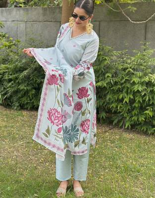 Sky-blue premium designer festive wear readymade suit 1