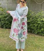 Sky-blue premium designer festive wear readymade suit