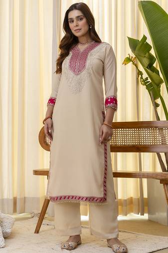 Cream premium designer festive wear readymade suit