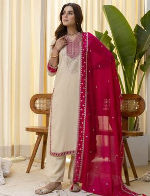 Cream premium designer festive wear readymade suit 3