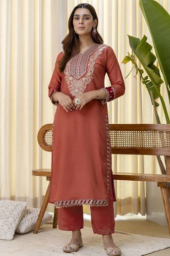 Peach premium designer festive wear readymade suit