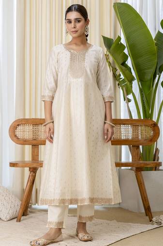 White premium designer festive wear readymade suit
