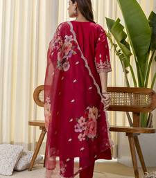 Red premium designer festive wear readymade suit