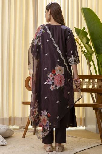 Coffee premium designer festive wear readymade suit