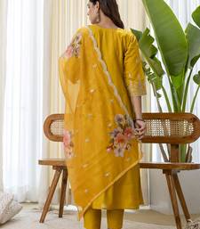 Mustard premium designer festive wear readymade suit