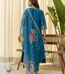 Sea-green premium designer festive wear readymade suit