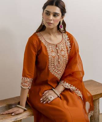 Mustard premium designer festive wear readymade suit 4
