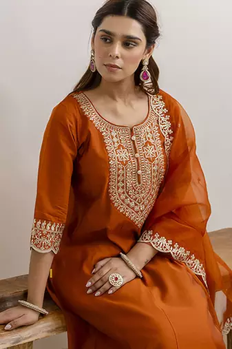 Mustard premium designer festive wear readymade suit