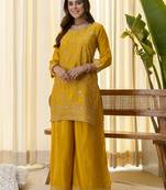 Mustard premium designer festive wear readymade suit