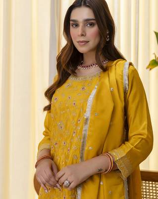 Mustard premium designer festive wear readymade suit 3