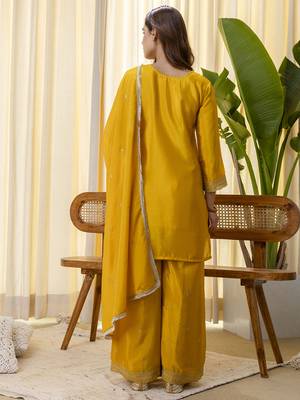 Mustard premium designer festive wear readymade suit 4