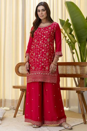Rani-pink premium designer festive wear readymade suit