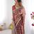 Rust maroon handloom floral printed saree with blouse