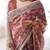 Rust maroon handloom floral printed saree with blouse