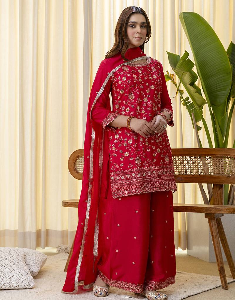 Rani-pink premium designer festive wear readymade suit