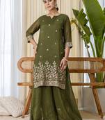 Green premium designer festive wear readymade suit