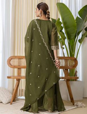 Green premium designer festive wear readymade suit 2