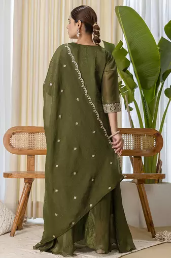 Green premium designer festive wear readymade suit
