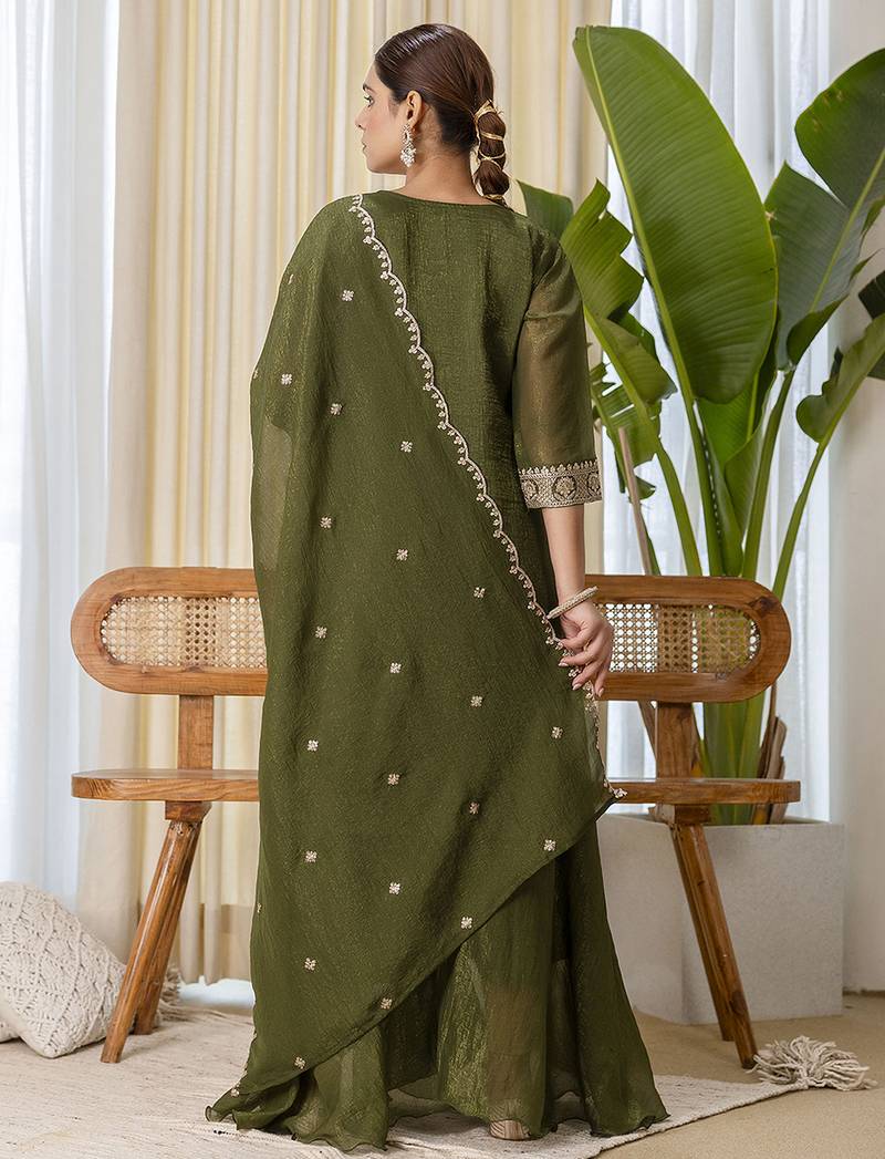 Green premium designer festive wear readymade suit