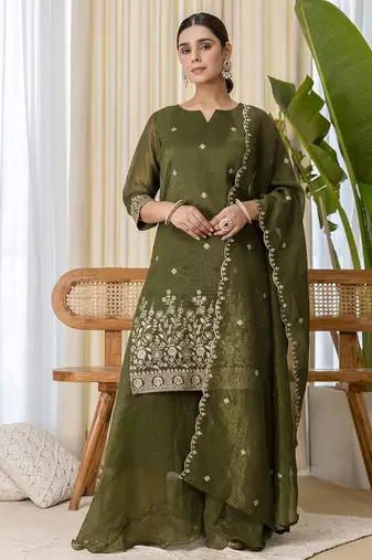 Green premium designer festive wear readymade suit