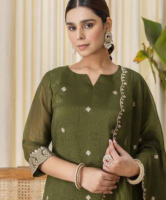 Green premium designer festive wear readymade suit 4