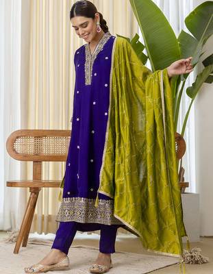 Purple premium designer festive wear readymade suit 1
