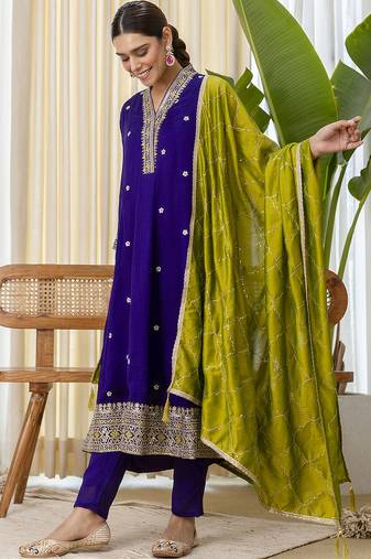 Purple premium designer festive wear readymade suit