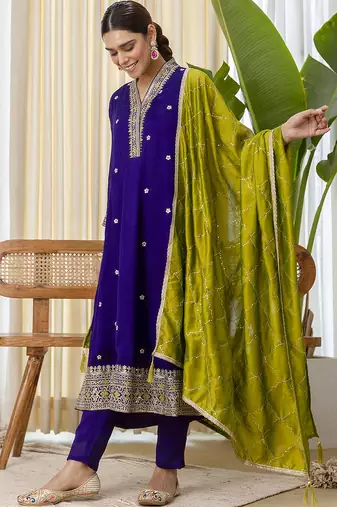 Purple premium designer festive wear readymade suit