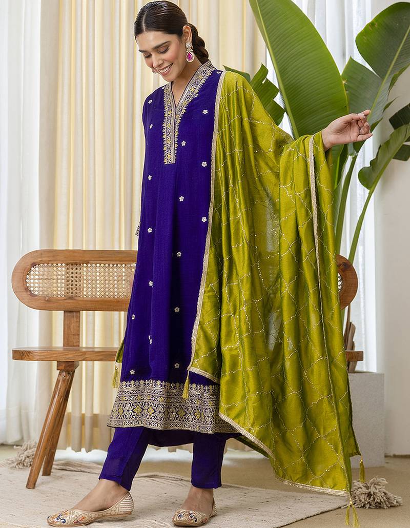 Purple premium designer festive wear readymade suit