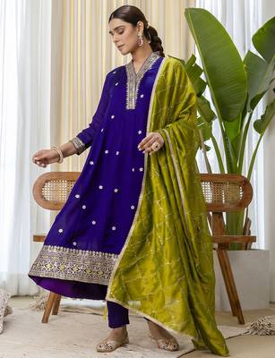 Purple premium designer festive wear readymade suit 3