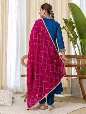 Teal-blue premium designer festive wear readymade suit 2