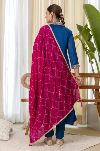 Teal-blue premium designer festive wear readymade suit