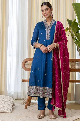 Teal-blue premium designer festive wear readymade suit