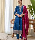 Teal-blue premium designer festive wear readymade suit