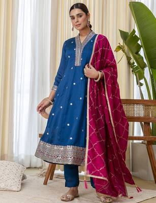 Teal-blue premium designer festive wear readymade suit 3
