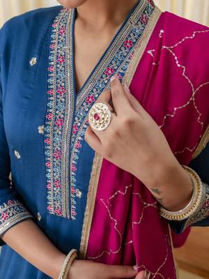 Teal-blue premium designer festive wear readymade suit 4