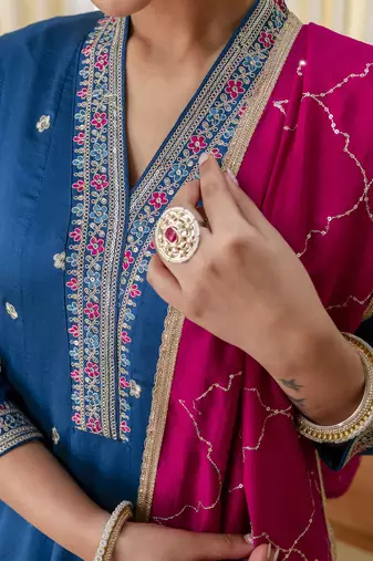 Teal-blue premium designer festive wear readymade suit