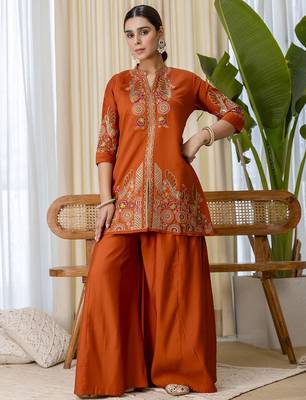Mustard premium designer festive wear readymade suit 1