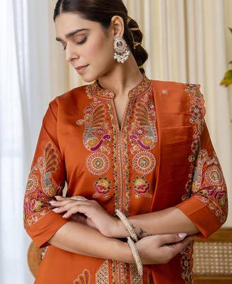 Mustard premium designer festive wear readymade suit 2