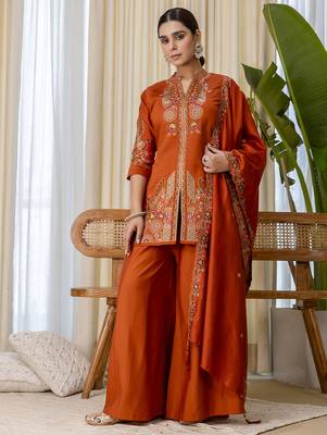 Mustard premium designer festive wear readymade suit 3