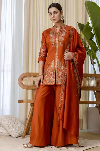 Mustard premium designer festive wear readymade suit